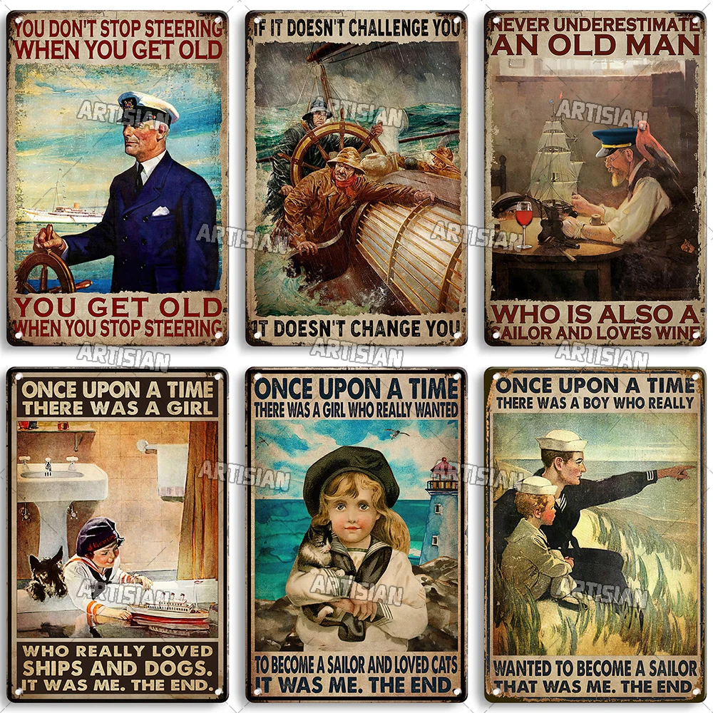 Artisian Sailor Metal Sign Ocean Tin Poster Sailing Decorative Plate Wall Decor Garage Bar Pub Club Hotel Cafe Kitchen Home