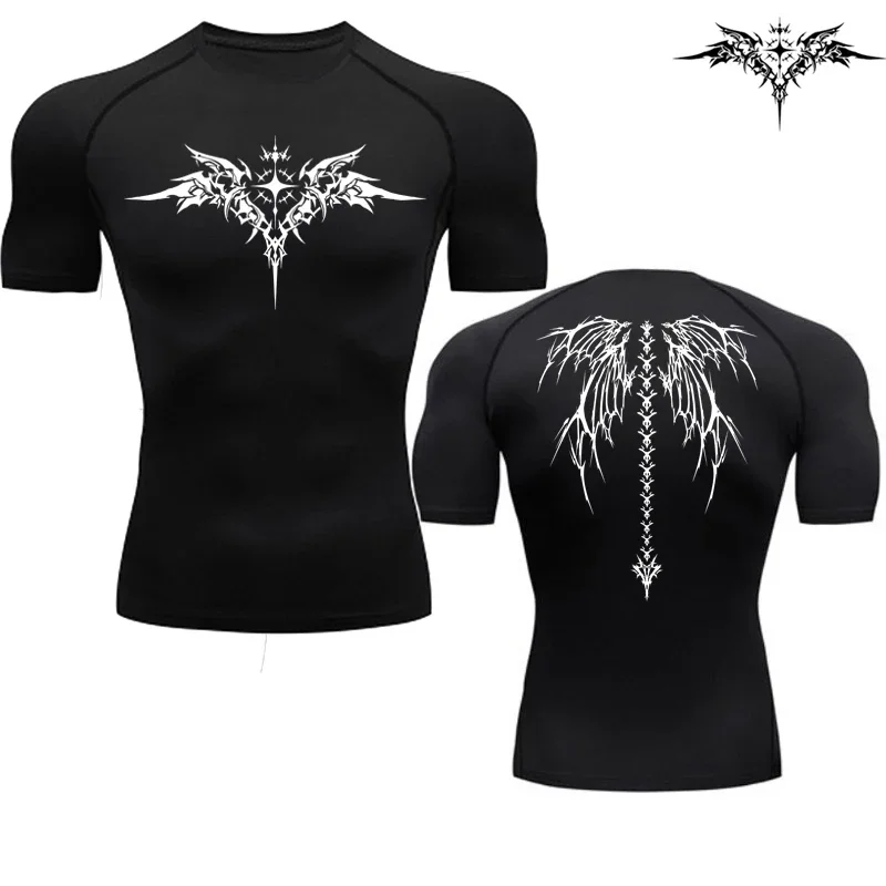 Casual Anime Print Running Compression T-Shirt Men Quick-Drying Fitness Sportswear Gym Sports Long Sleeve Breathable Top S-3XL