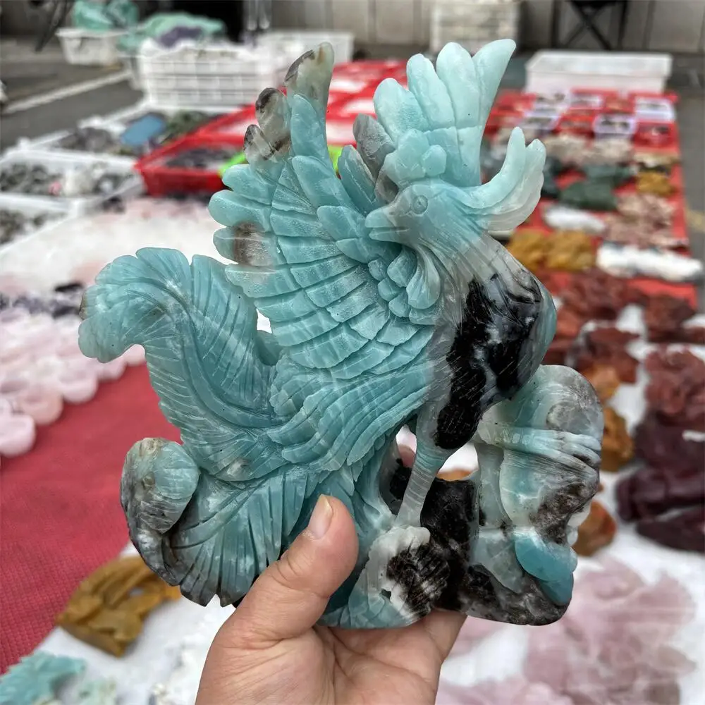 Natural Quartz Amazonite Phoenix Carving Reiki Healing Stone Feng Shui Decorative Piece for Holiday Crafts And Gift Ideas