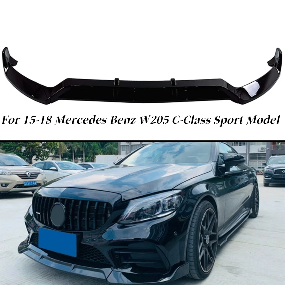 

For 2015-2018 Mercedes Benz W205 C-Class Sport Model Glossy Black Front Bumper Lip Not Fit Regular/Base/C63/C63S