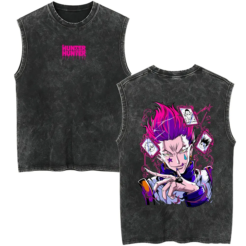 Anime Hunter X Hunter Vintage Washed Tank Tops Manga Killua Zoldyck Gon Freecss Merch Sleeveless Vest Men Women Casual T Shirts - view 4