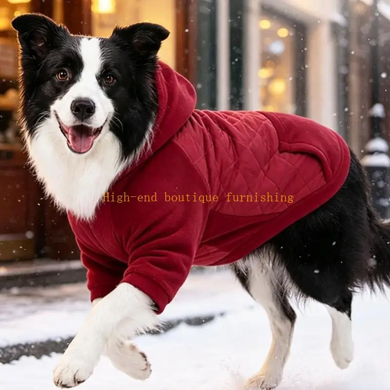 L9NB Quilted Pet Coat for Dog, Hooded Padded Outerwear with Front Sleeves and Open Rear-Leg Layout for Cold Weather Walking