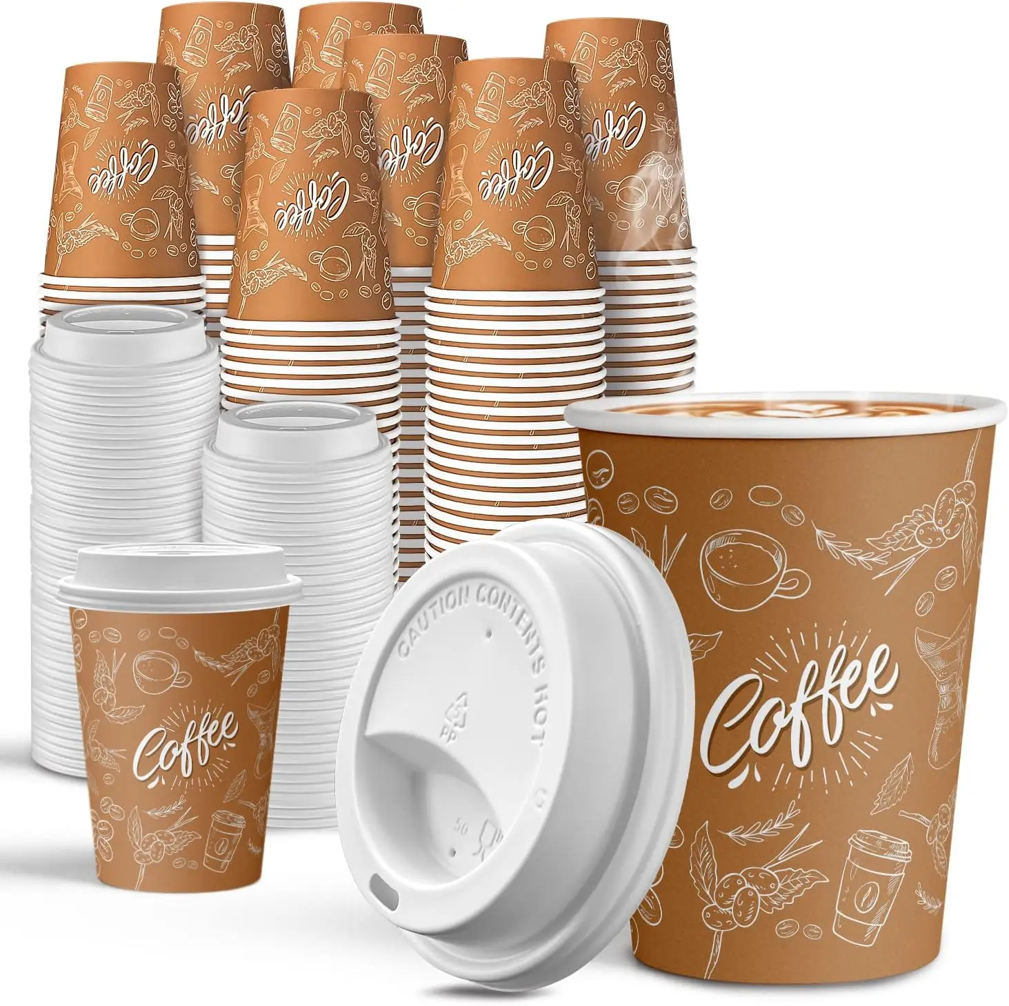 

100 Pack -12 oz Disposable Coffee Cups with Lids, Thickened Coffee Paper Cups -To Go Hot Cups for Party, Beverages, Tea,