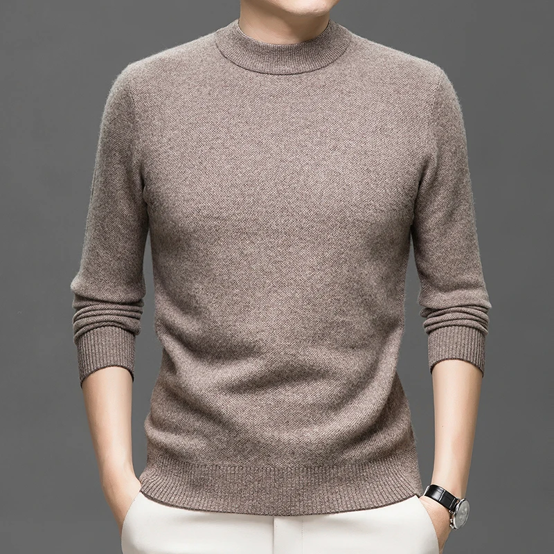 Thickened 100% wool sweater 2026 autumn and winter new men's middle-aged casual round neck warm knit sweater