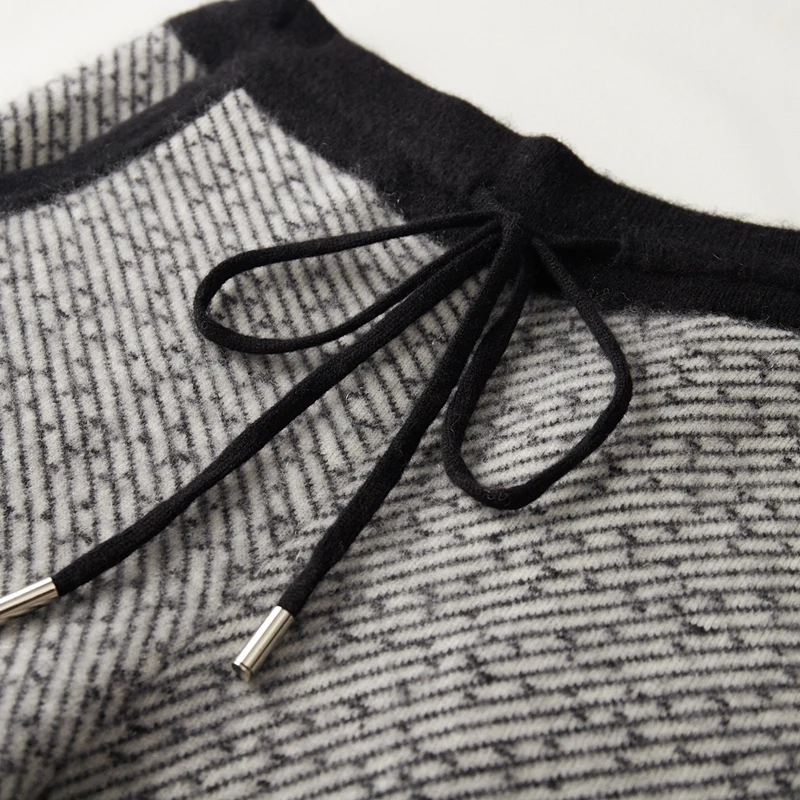 الرجال الصوف السميك مستقيم السراويل الخريف الشتاء مرونة الخصر جيوب غير رسمية الكشمير بنطلون 100% ميرينو الصوف محبوك شيك السراويل