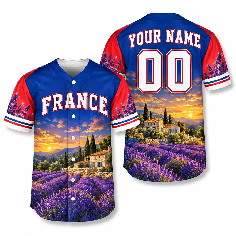 Paris Landmark Baseball Jersey in France Colors Jerseys Shirt with Alpine Scenery and Personalize DIY   Landscape Print Shirts