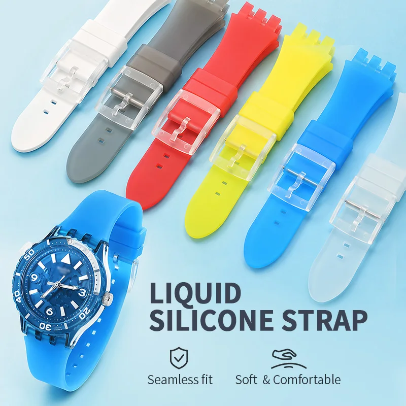Liquid Silicone Watch Strap Suitable for Brand Watches, Colorful Jelly-Style, 21mm, Comfortable Replacement Strap