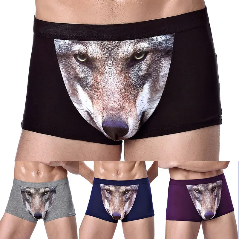 New 1pc Underwear Men Boxer Shorts Funny Underpants Modal Mens Men\'s Panties With 3D Wolf Soft Pouch Trunks Boxers Comfortable