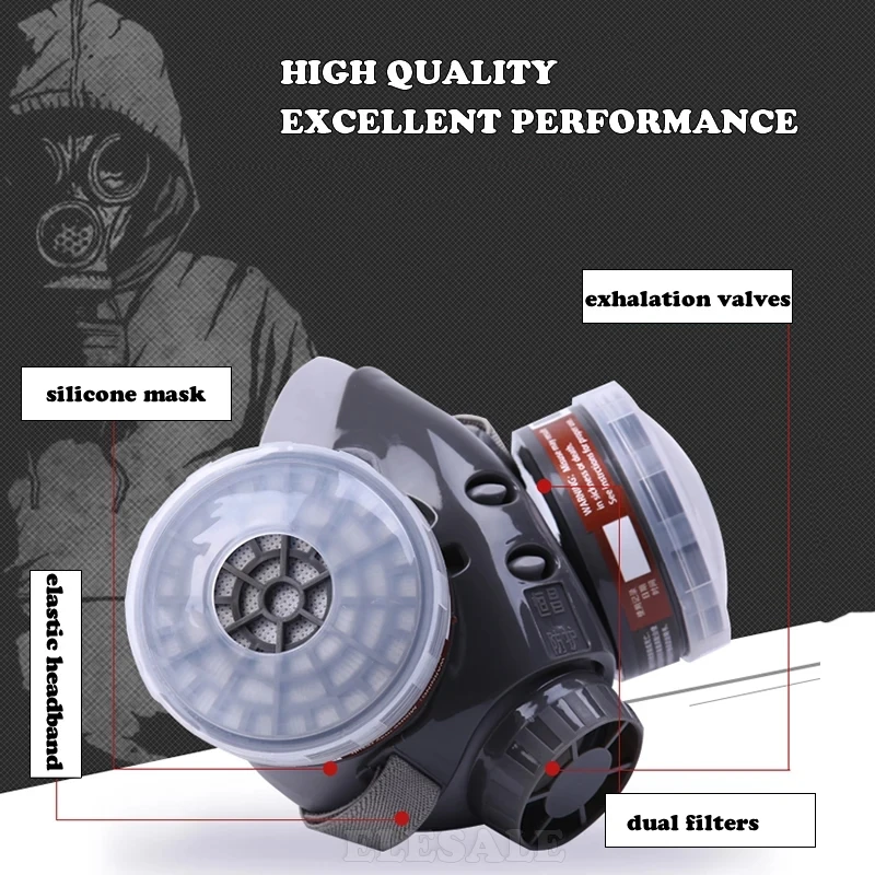 Half Face Gas Dust Industrial Mask Carbon Filtering Cartridge Wide Vision Safety Goggles Spraying Painting Work Safe Protective