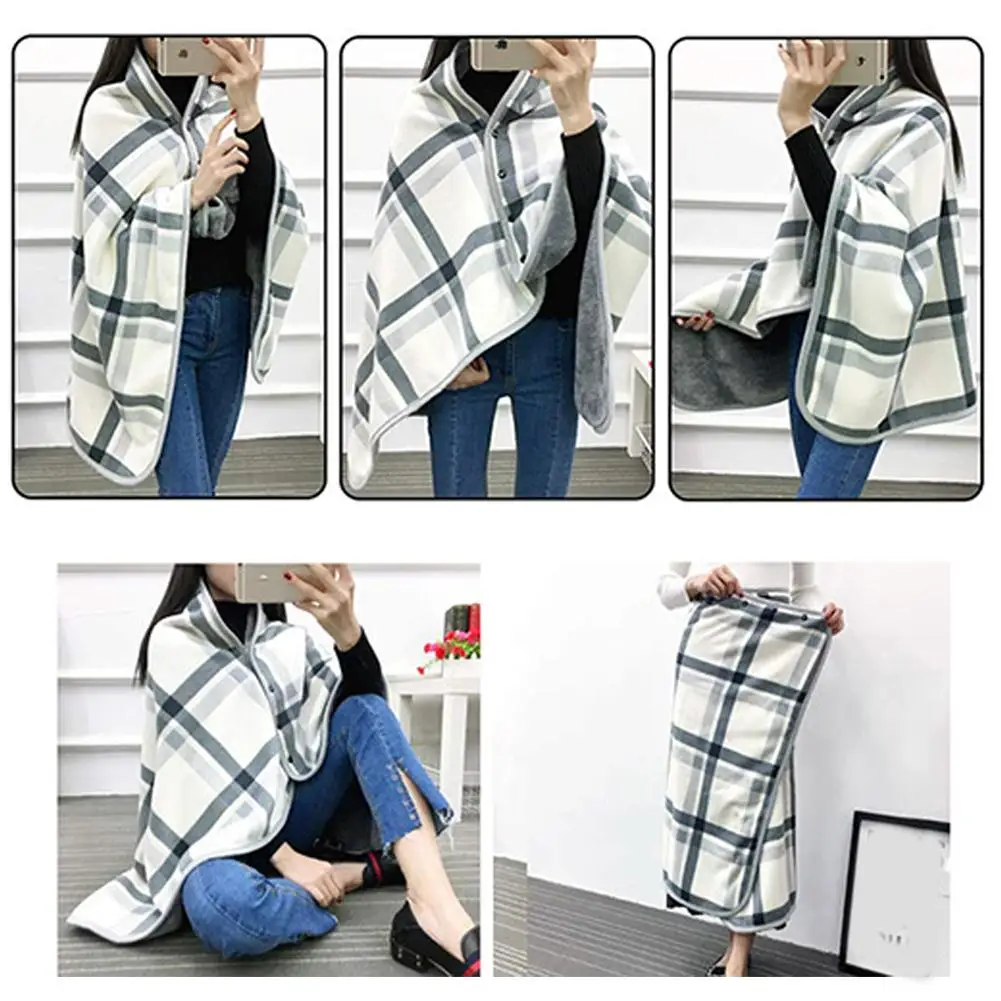 Multi-Functional Shawl Blanket for Office Nap, Leg Covering Cape Sofa Warmth, Thickened Double Tartan Blanket Scarf image 4