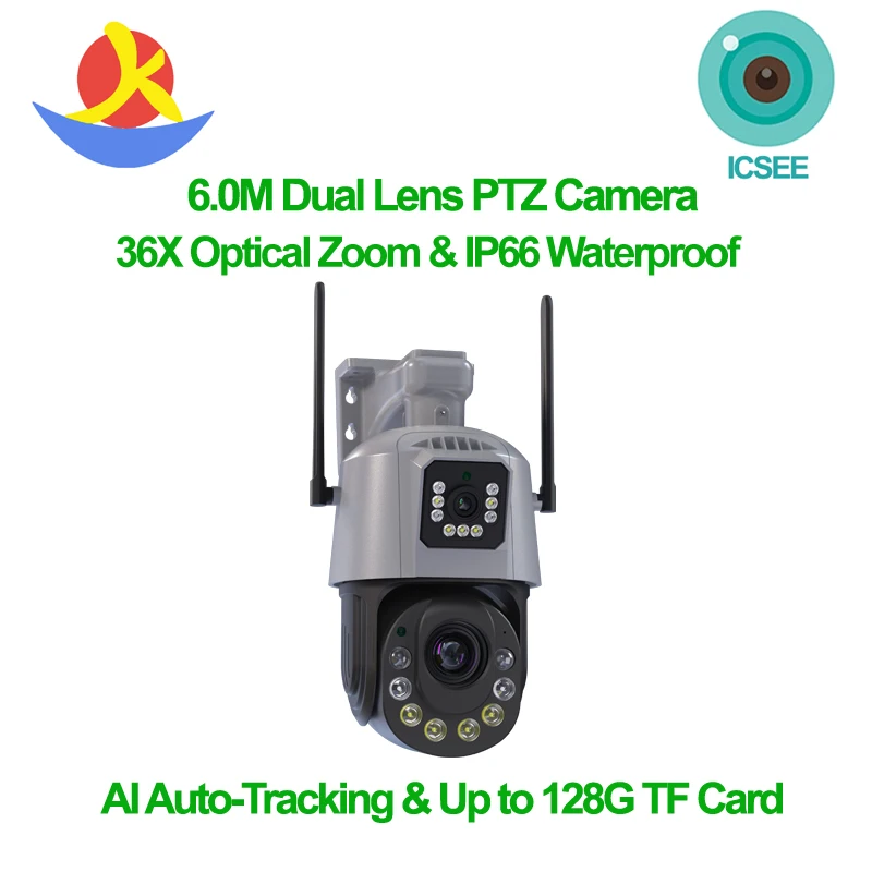 Icsee 6Mp Speed Dome Wireless Outdoor Ip Camera 36X Optical Zoom Dual Lens Ptz Webcam Ai Auto Tracking Onvif Security Protection