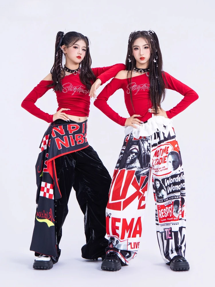 

New Girls Hip Hop Dance Costume Cool K-pop Jazz Dance Stage Outfit Group Fashion Show Stage Clothes Long Sleeve Top Loose Pants