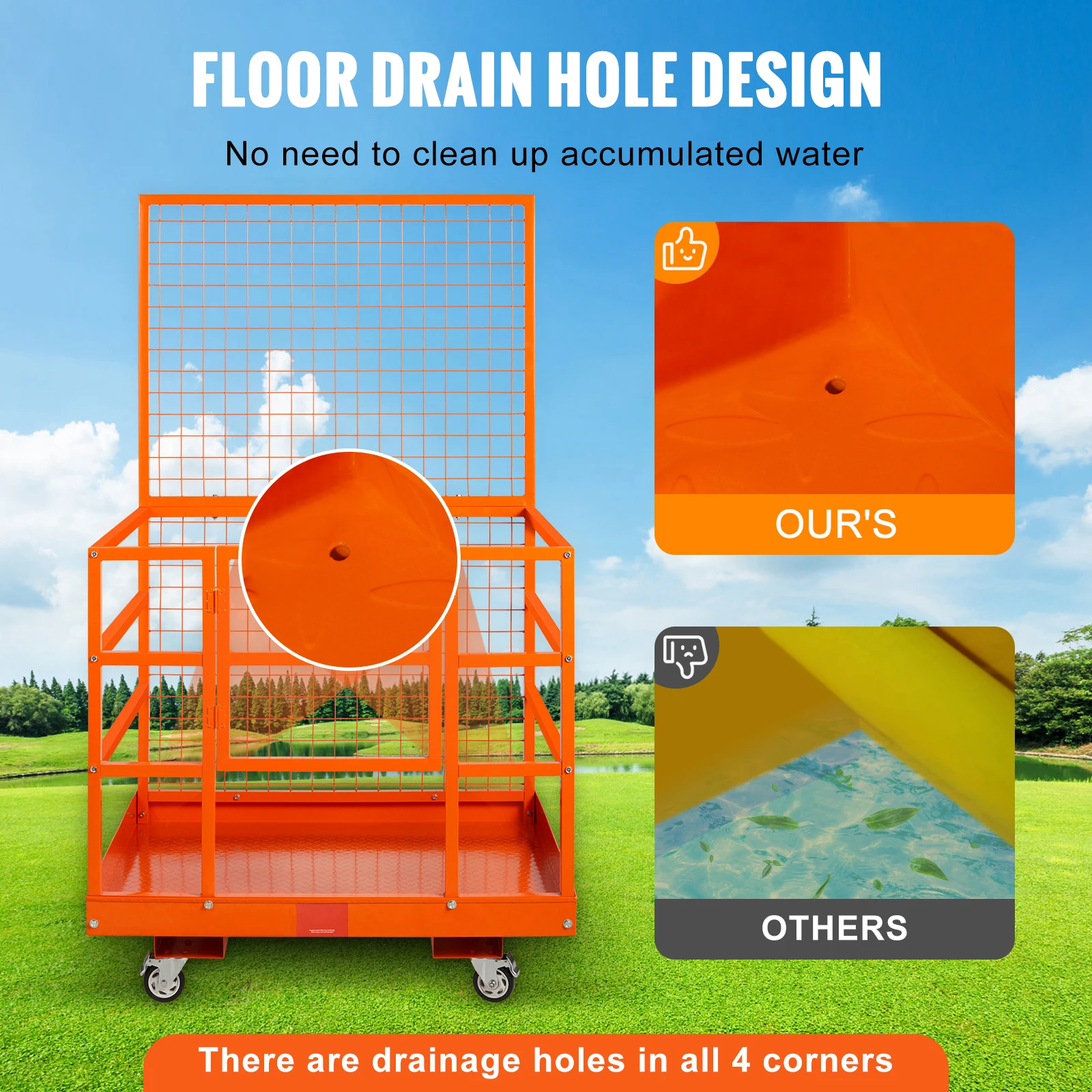 قفص أمان للرافعة الشوكية SucceBuy مقاس 43 بوصة × 45 بوصة/36 بوصة × 36 بوصة سلة رجل للرافعة الشوكية بوزن 1400/1200 رطل مع حزام أمان وقفل للعمل الجوي