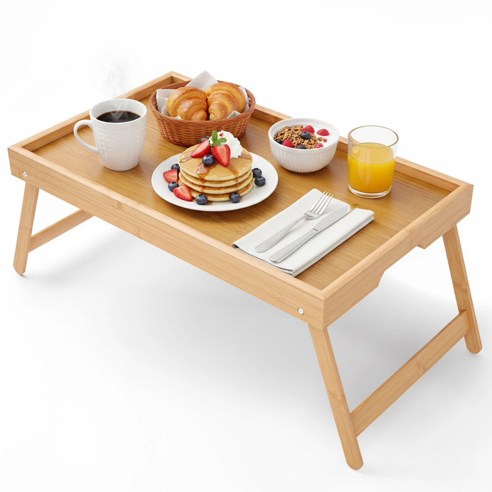 

Portable Multifunctional Bamboo Bed Tray Table with Folding Legs Breakfast Tray for Sofa Eating and Laptops Snacking and Working