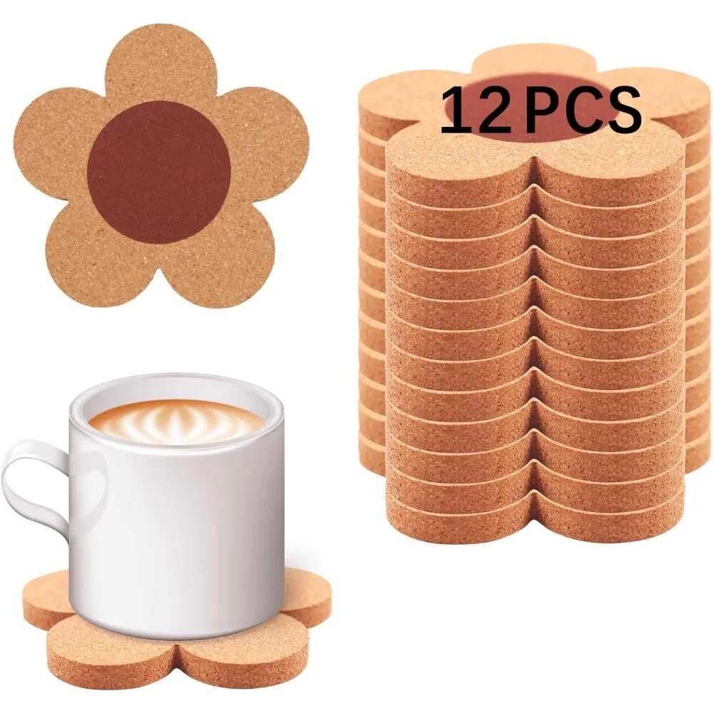 

12 PCS Flower Cork Coaster For Drinks, Absorbent And Reusable Non-Slip Heat Resistant Coffee Coasters, 100% Natural Cork 4 Inch