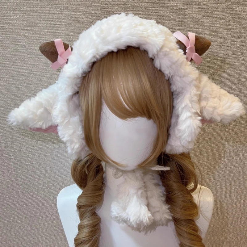 Kawaii Rabbit Hat Faux Fur Plush Winter Warm Furry Ear Protection Cap Gothic Cap Leg Warmers Performance Costume Bomber Hats