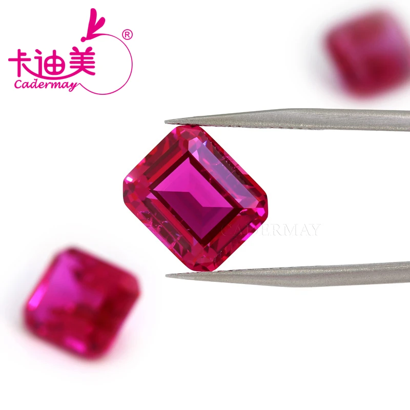 CADERMAY Emerald Cut Lab Grown Rose Pink Ruby Loose Stones With Inclusions For Rings Necklace Customized Smart Jewelry