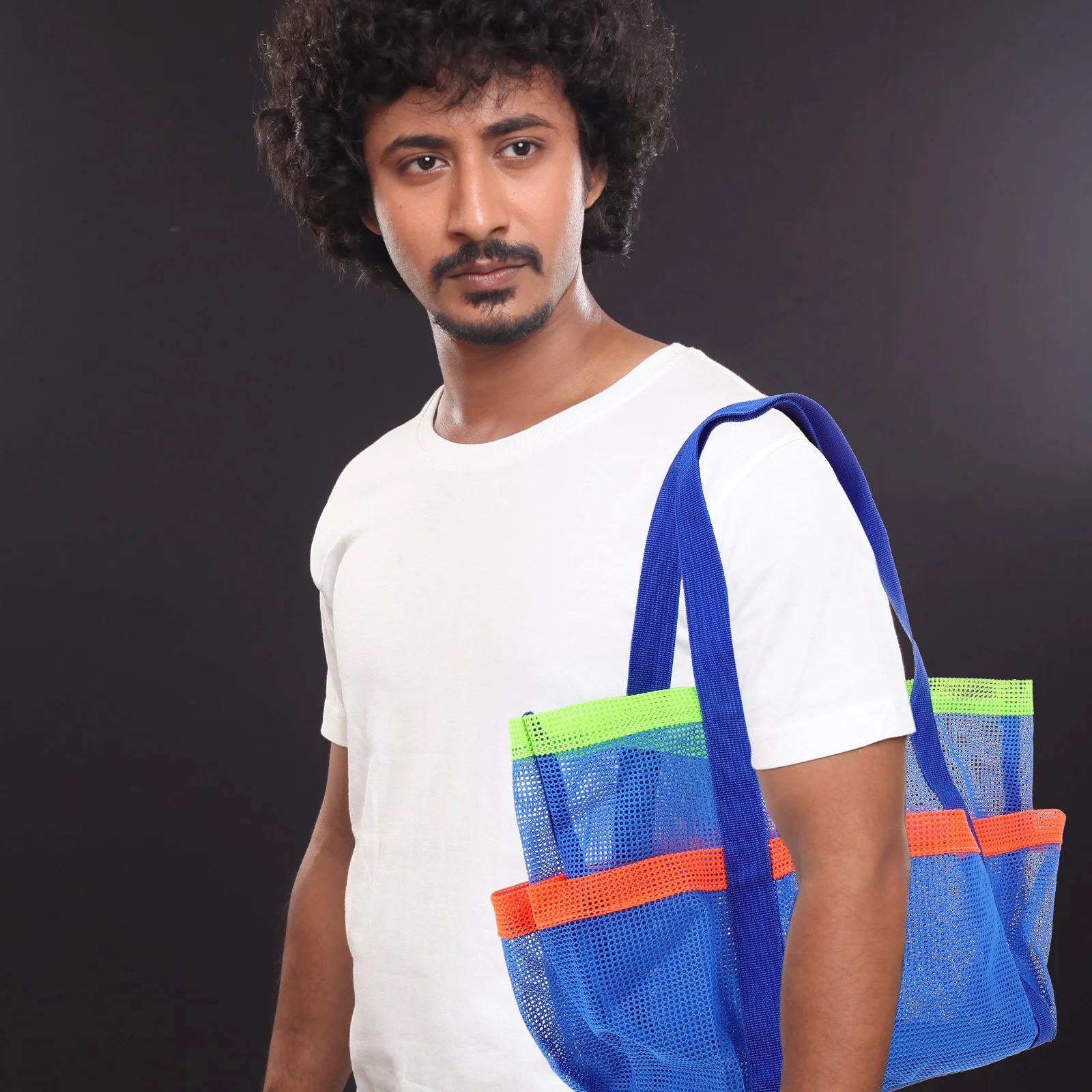 حقيبة شاطئ شبكية كبيرة جدًا بجيوب متعددة مقاومة للرمل ومقاومة للماء مثالية لحمام السباحة والسفر والعطلات على الشاطئ