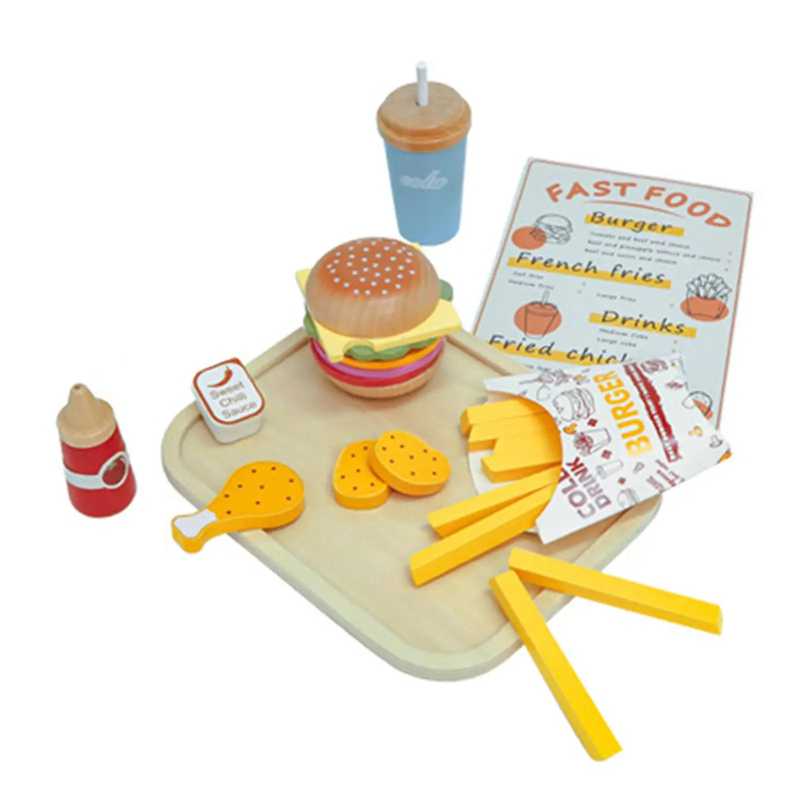 Wooden Burger Stacking Toy Early Education Party Favors Realistic Wooden Play Kitchen Food Set for Boys Girls Toddlers Preschool