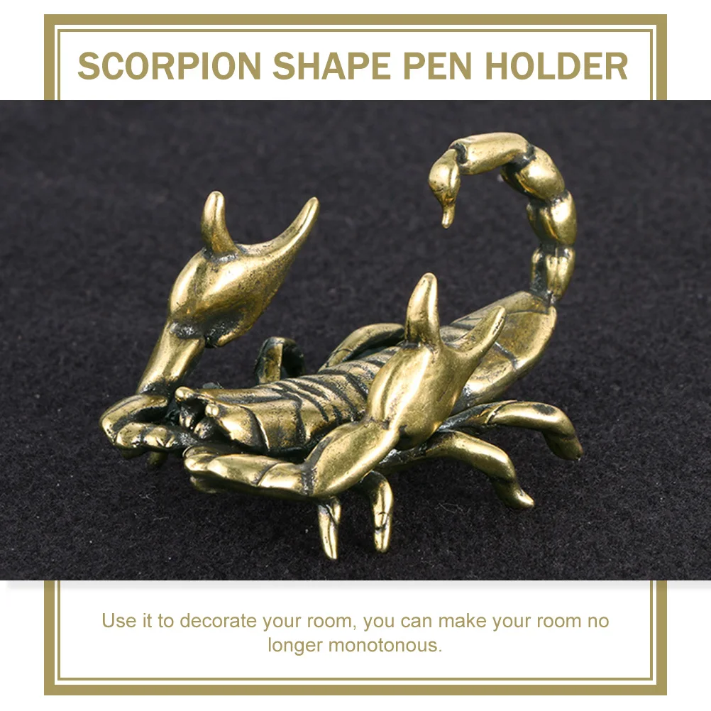 Brass Scorpion Pen Holder Anti-Rust Desktop Ornament Retro Style Decor Home Office Table Craft Gift