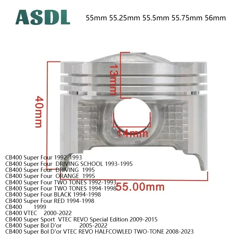 

55mm 55.25mm 55.5mm 55.75mm 56mm Motorcycle Engine Piston and Rings Set For Honda CB400 Super Four CB 400 VTEC CBR400 NC29 90-95