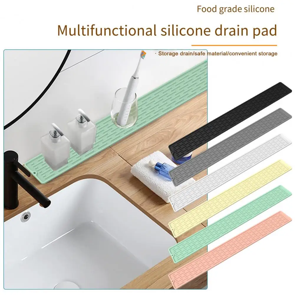 70*10cm Silicone Drain Mat Anti Slip Grooves Quick Dry Kitchen Sink Pad Safe Large Size Countertop Dish Drying Mat