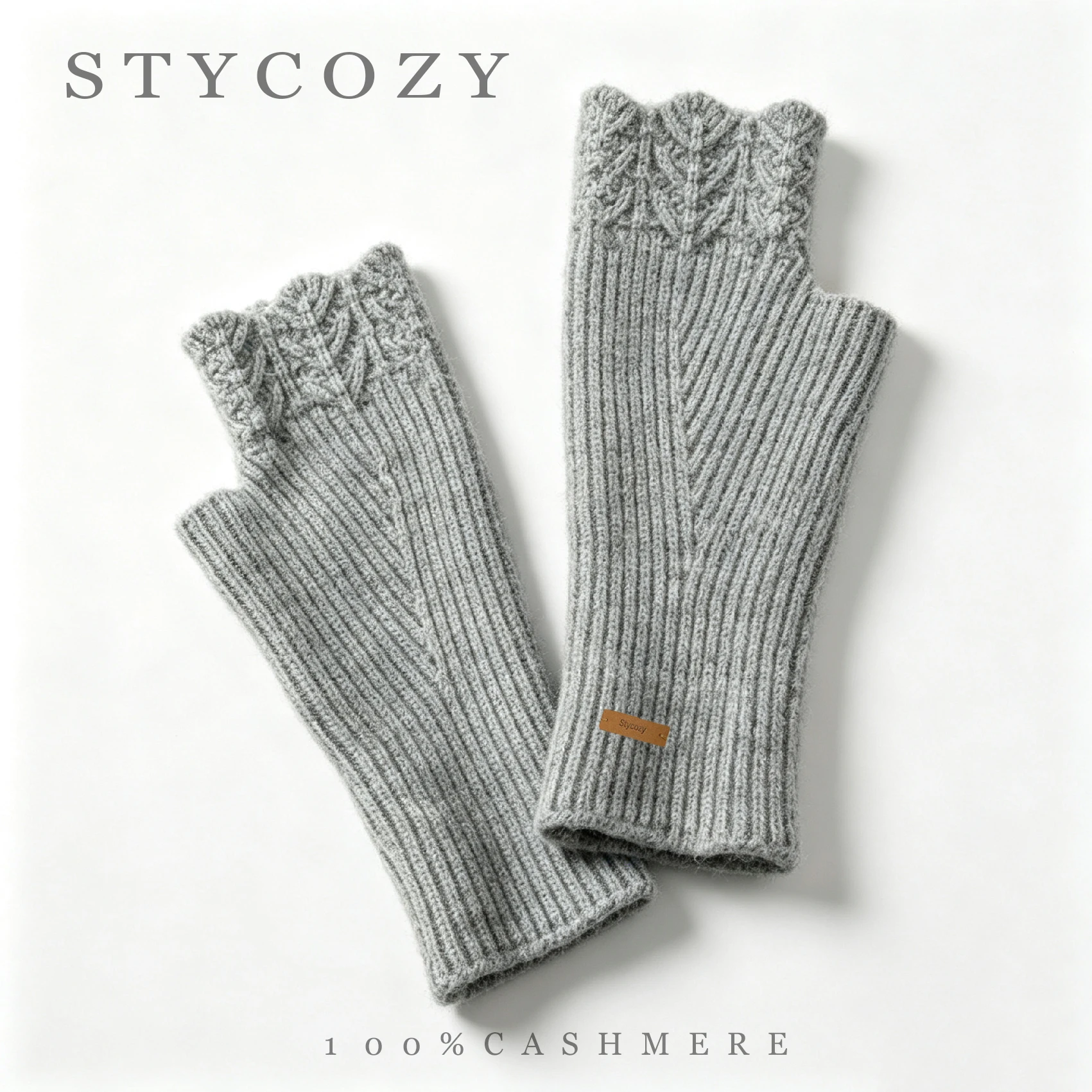 Women 100% Pure Cashmere Fingerless Gloves Cable Knit Solid Soft Warm Typing Wrist Warmers Winter Arm Cuffs Half Finger Mittens