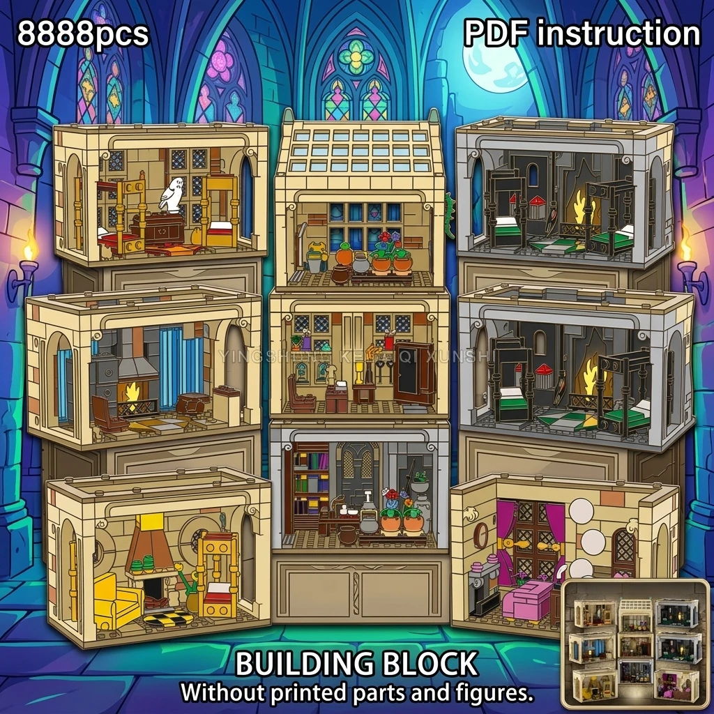 

Classic British Boarding School Building Block Adult Desk Decor MOCs Modular Gothic Castle Dormitory Library Diorama