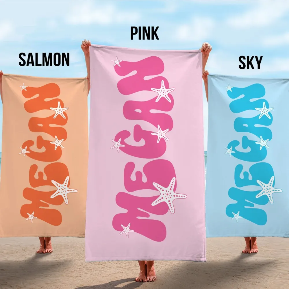Customizable Name Beach Towel Starfish Personalized Beach Towel for Birthday Party Gift Soft Oversized Towel Bachelorette Party