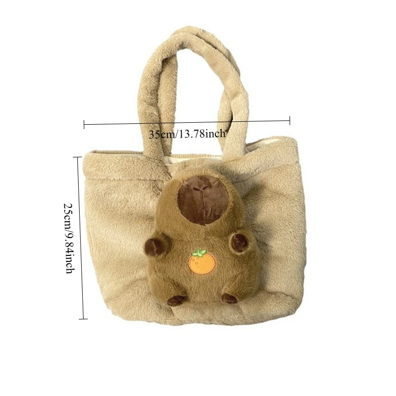 ขนาดใหญ่ความจุ Capybara Plush กระเป๋าถือการ์ตูน Capibara Fluffy ตุ๊กตา Tote กระเป๋ากระเป๋า Commuter Individuality ของขวัญวันเกิดตกแต่งห้อง