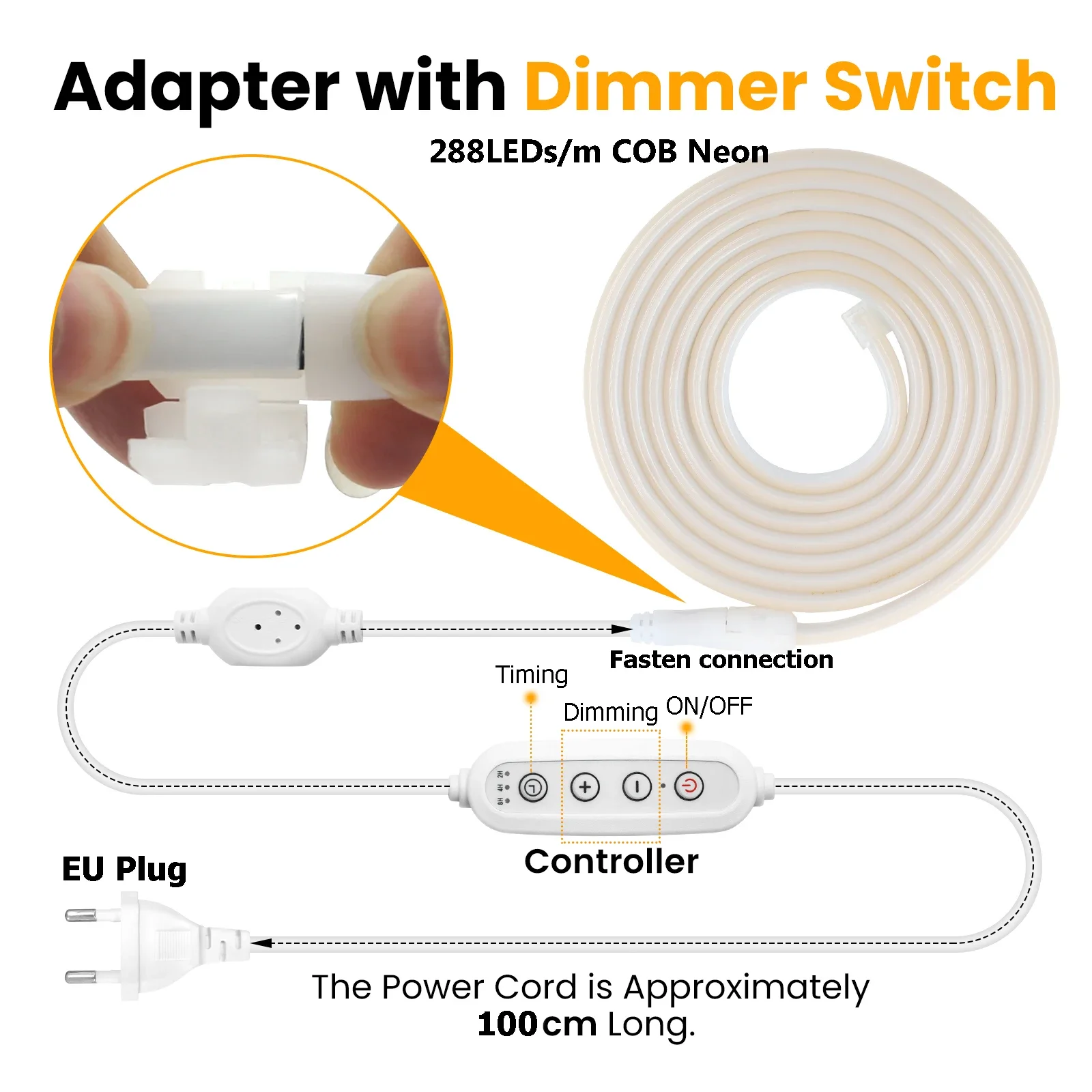 220V COB Led Strip with Dimming/Timer/Switch Waterproof Neon LED Strip 220V Flexible Ribbon for Room Kitchen Outdoor Lighting
