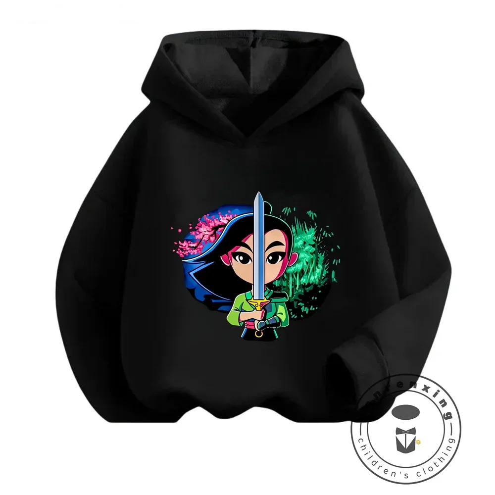 

Disney's Mulan Inspired Chinese Style Sweatshirts Children Fashion Cartoon Patterns Soft Outdoor Winter Warmth Long Sleeve Tops