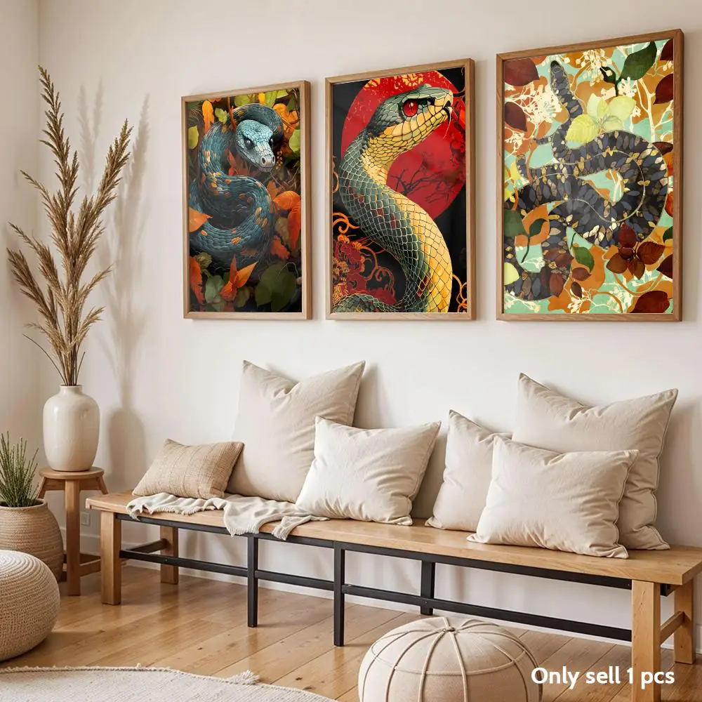 Fashion Cool Snake Painting Poster Modern Self-Adhesive Art Wall Decals for Bedroom & Living Room Home Decor, Great Gift Idea