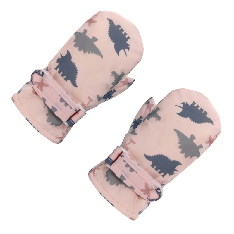 Guantes esquí antideslizantes y resistentes viento para niños, manoplas con estampado dinosaurios, secado rápido, D5QA