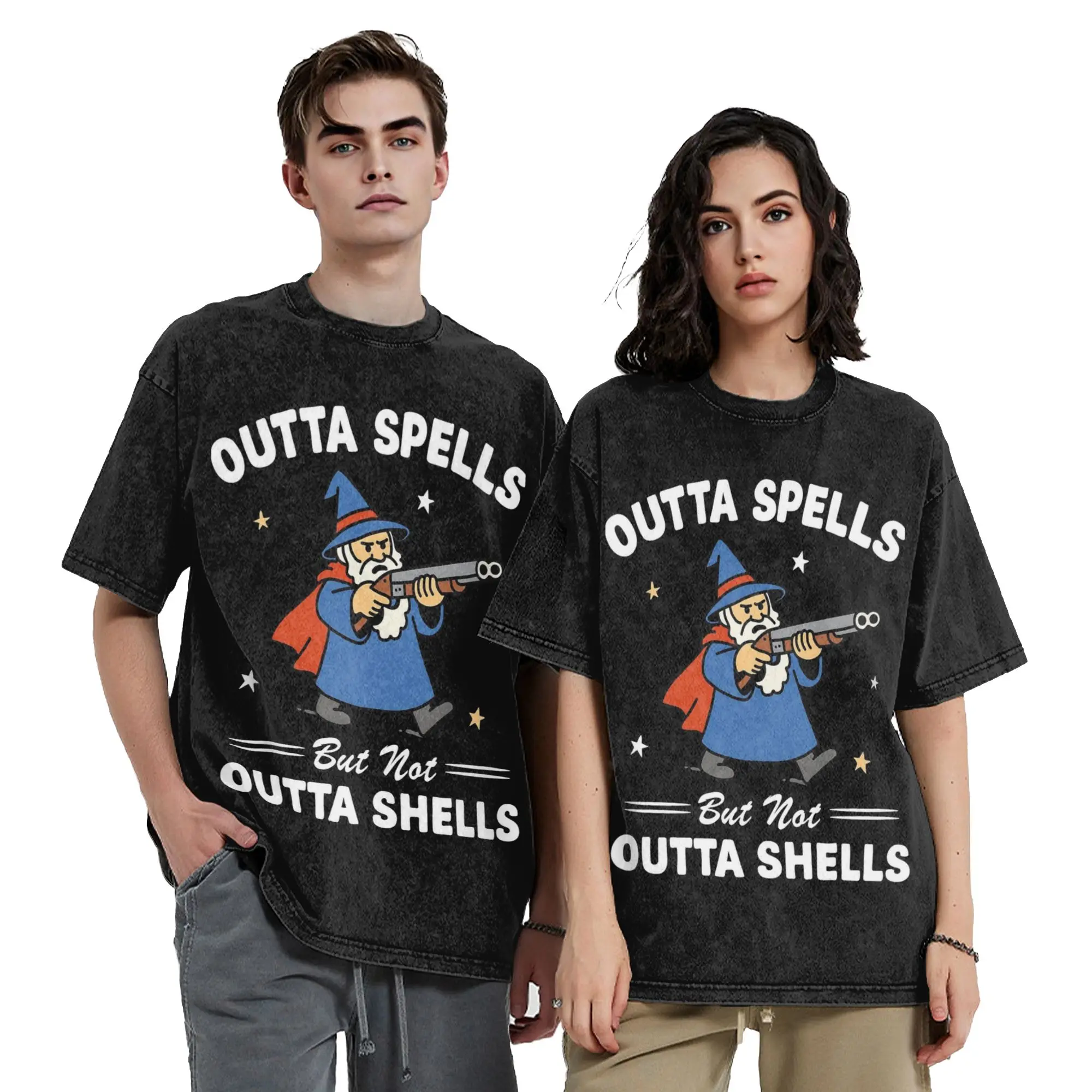 Outta Spells But Not Outta Shells Washed T Shirt Streetwear Hip Hop Retro T-Shirts Tees for Men Women Short Sleeve Summer