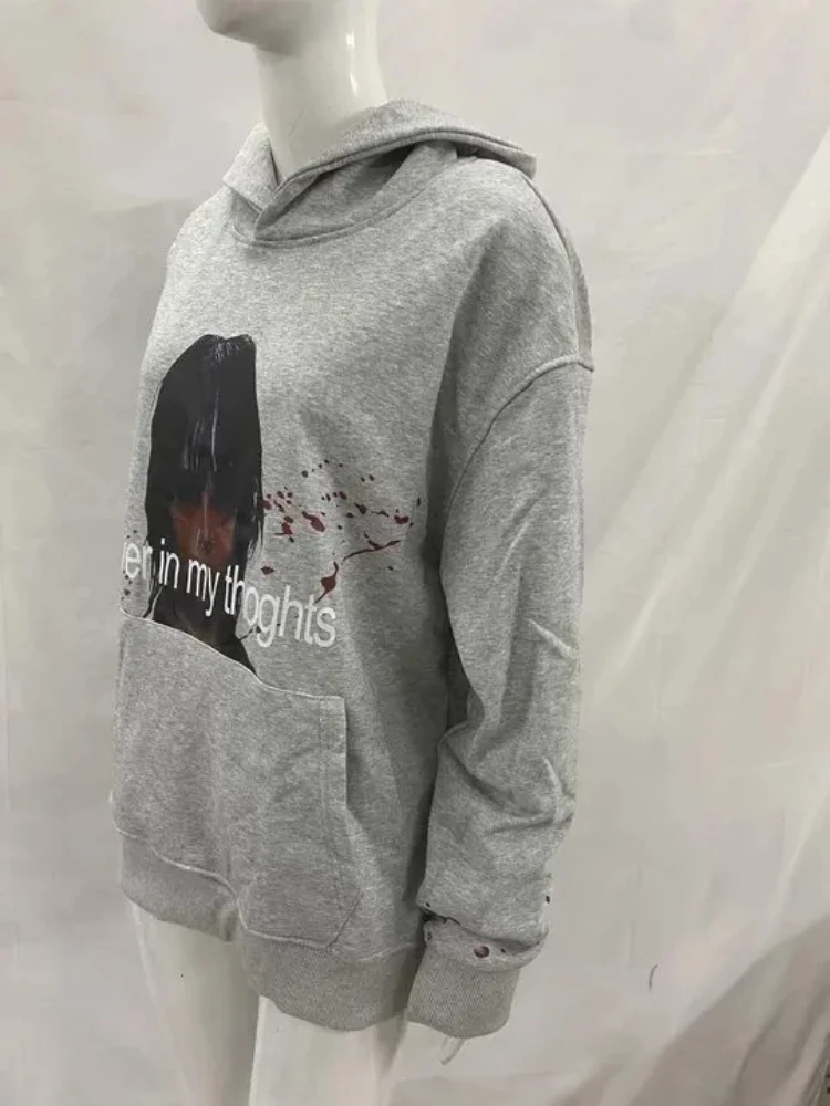 Sudaderas con capucha góticas para hombre y mujer, ropa de calle minimalista europea y americana, figura de moda de otoño, letras bordadas