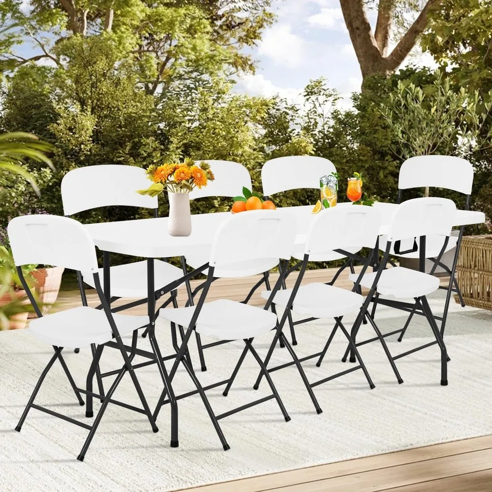 6ft Folding Table and Chairs Outdoor Folding Chairs Set of 8 Foldable Table with Handle Tables and Chairs for Parties