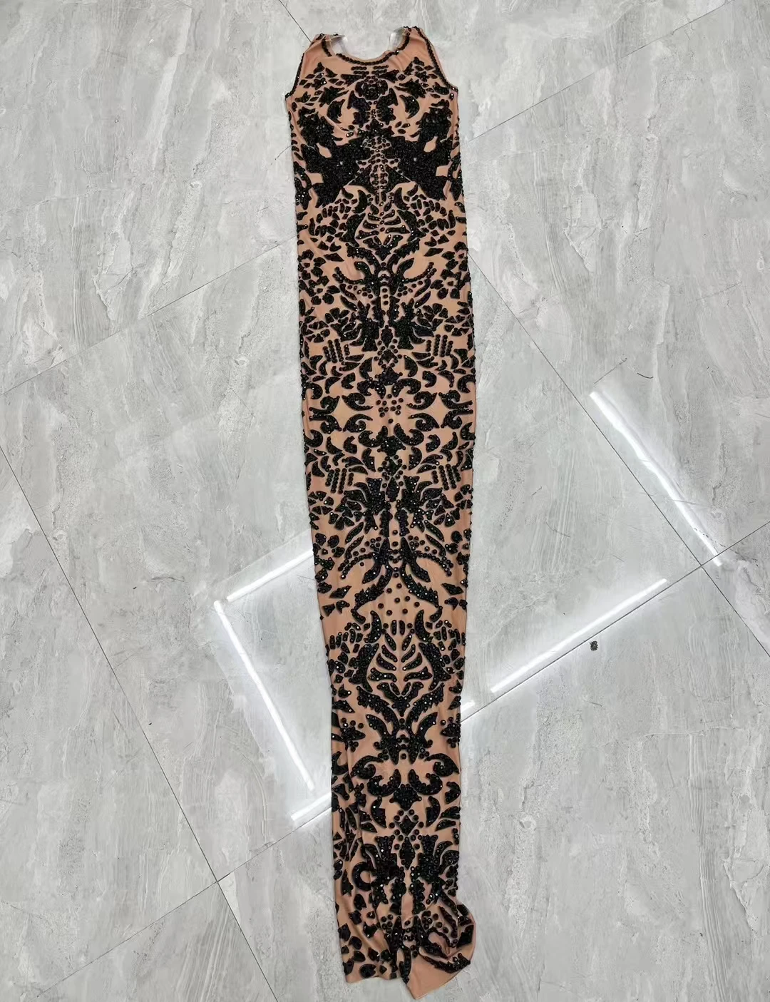 Feminino preto padrão strass brilhante vestido de baile aniversário luxo jantares sexy maxi vestido celebrar festa vestido de noite heijiao