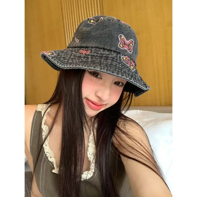 Soft Comfortable Women Summer Japanese Bow Bucket Hat Washed Oversized Breathable Sun Protection Face Slimming Large Head Size