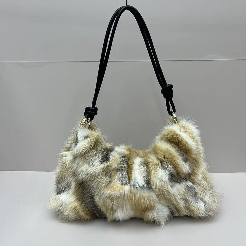 Luxury Real Fox Fur Women Messenger Bag Winter Ladies Warm Shoulder Bags Designer Fur Tote Bag Evening Party Clutch Bag