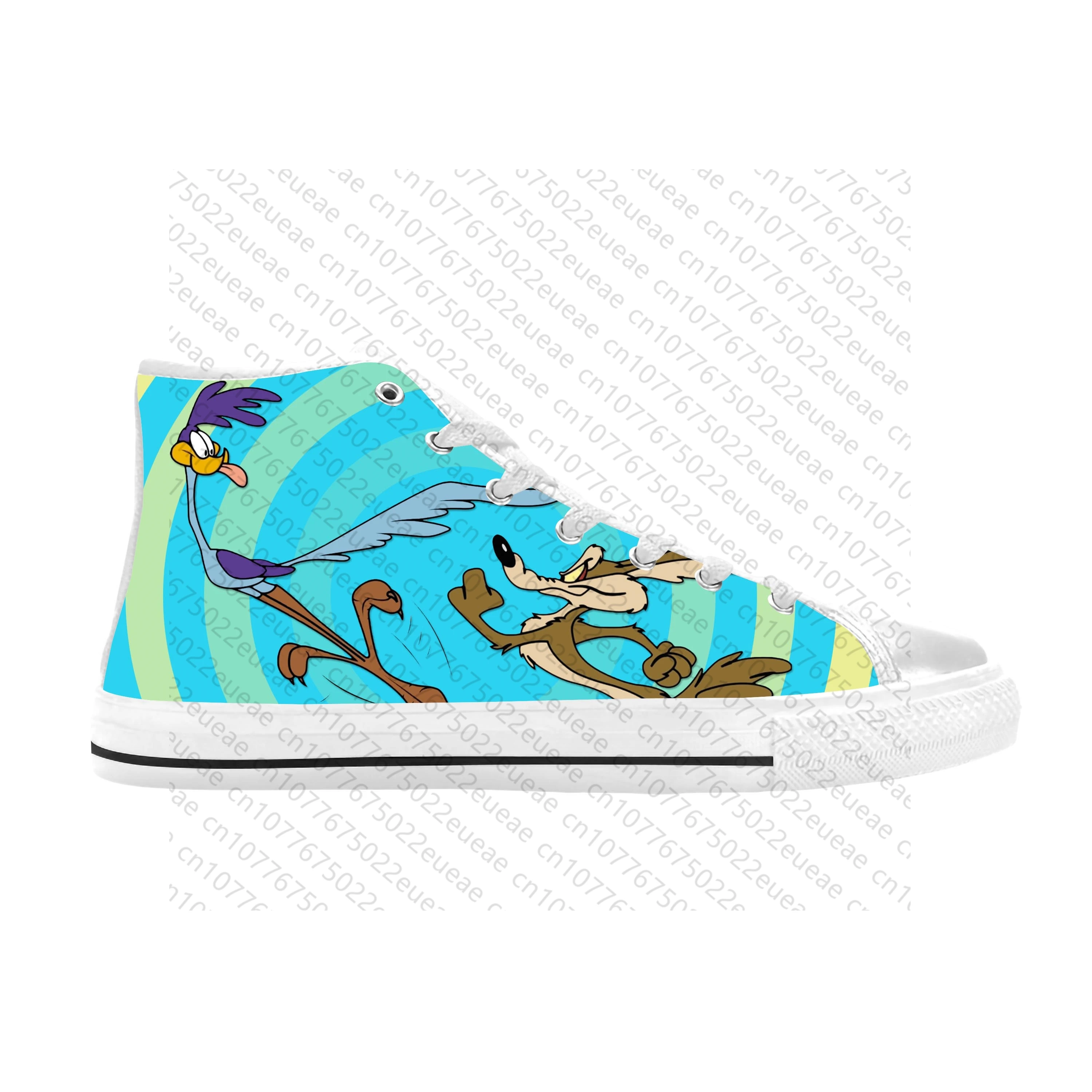 Wile E Coyote Road Runner Anime Cartoon Manga Casual sapatos de pano para homens e mulheres, top alto confortável respirável, impressão 3D, quente