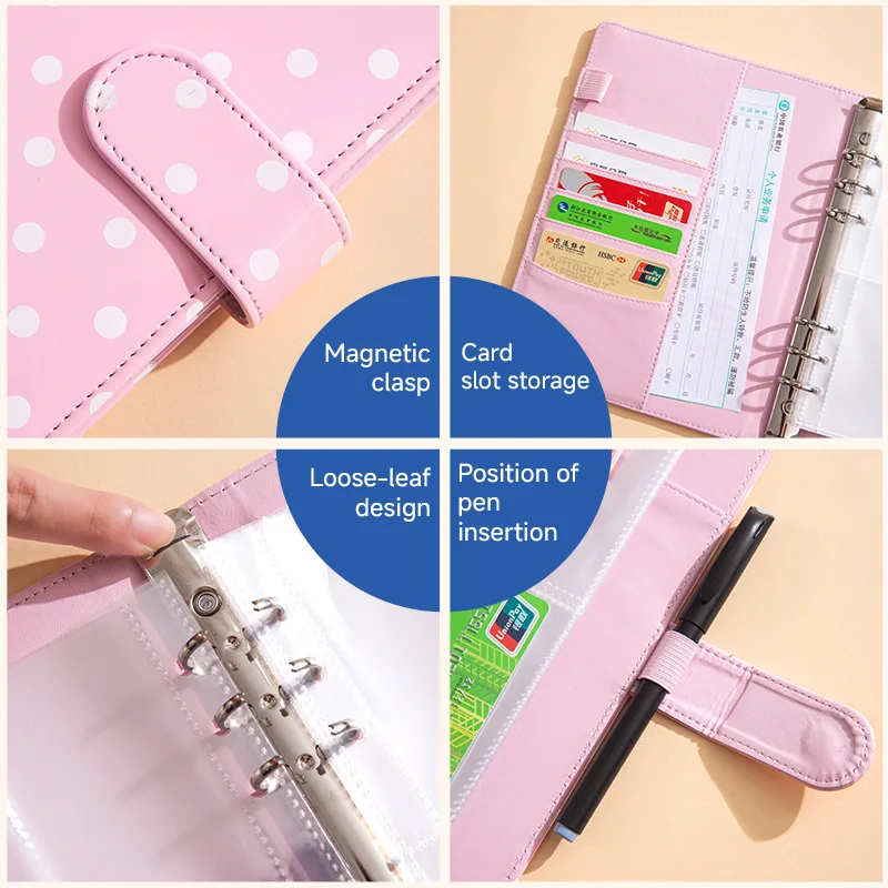 Macaron Color  Polka Dot 100-Grid Card Binder - 25 Pcs 4-Grid Sleeves, A5 PU Leather Card Collection Album
