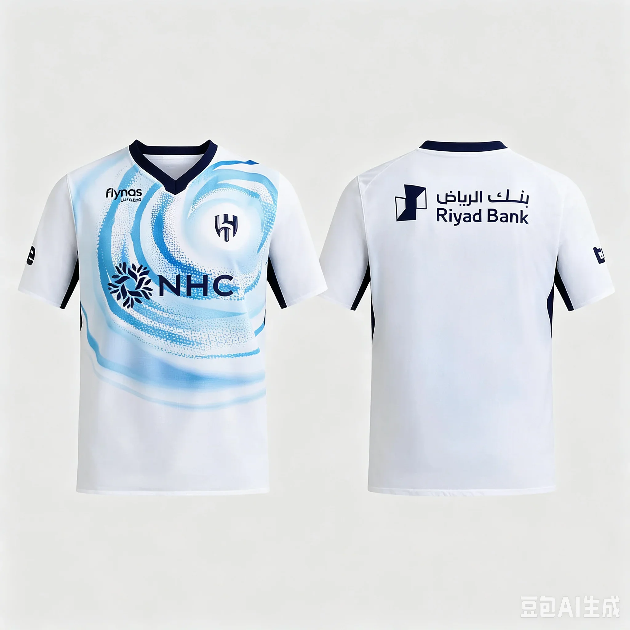 2026 Neues Fußballtrikot Weißes Grafik-Hilal-Fan-Fußball-T-Shirt V-Ausschnitt Kurzarm Sommer Casual Sport-T-Shirt für Erwachsene und Kinder – Detail 4