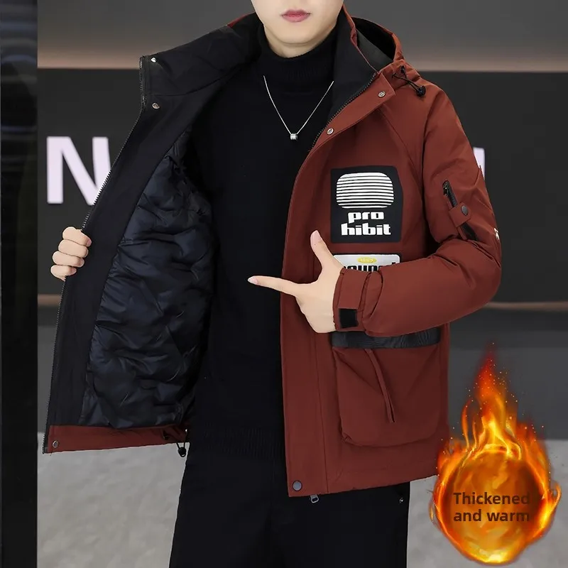 

Men's Winter Thiened Warm Cotton Jaet Hooded Outdoor Cold Resistance Large Size Faionable Casual Long Sve Coat