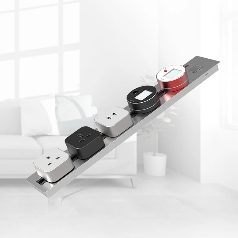 New Arrival Uk Standard Embedded Wall Plugs and Switches Smart Power Track Socket 100cm Electric Outlet with 5 Adapters