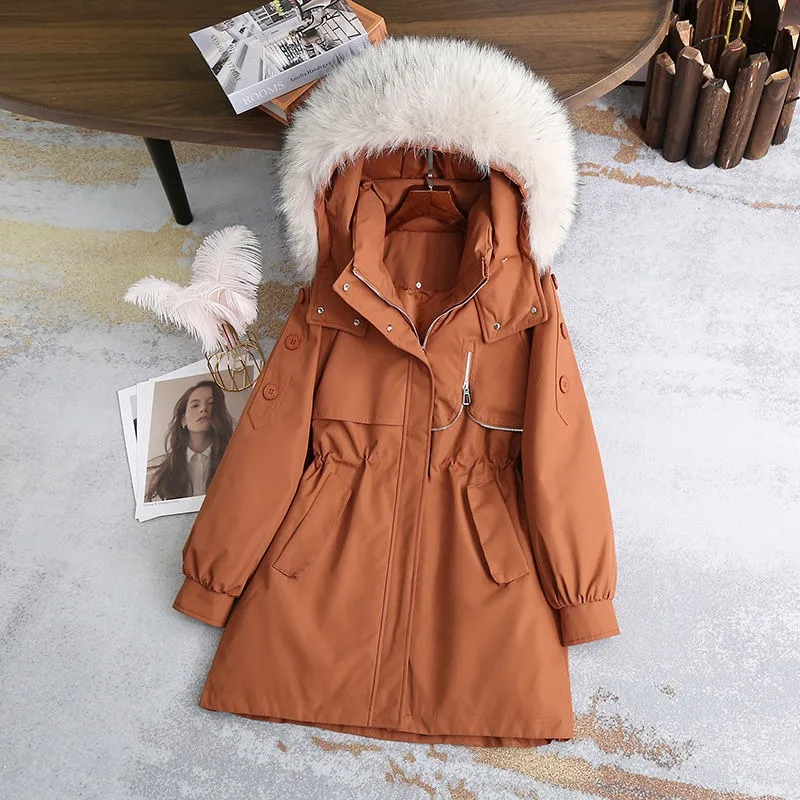 Pai Overcomes  Long Section Thickening in The Winter of 2023 The New Heavy Wool Collar and Waist Cotton-padded Jacket Exploded