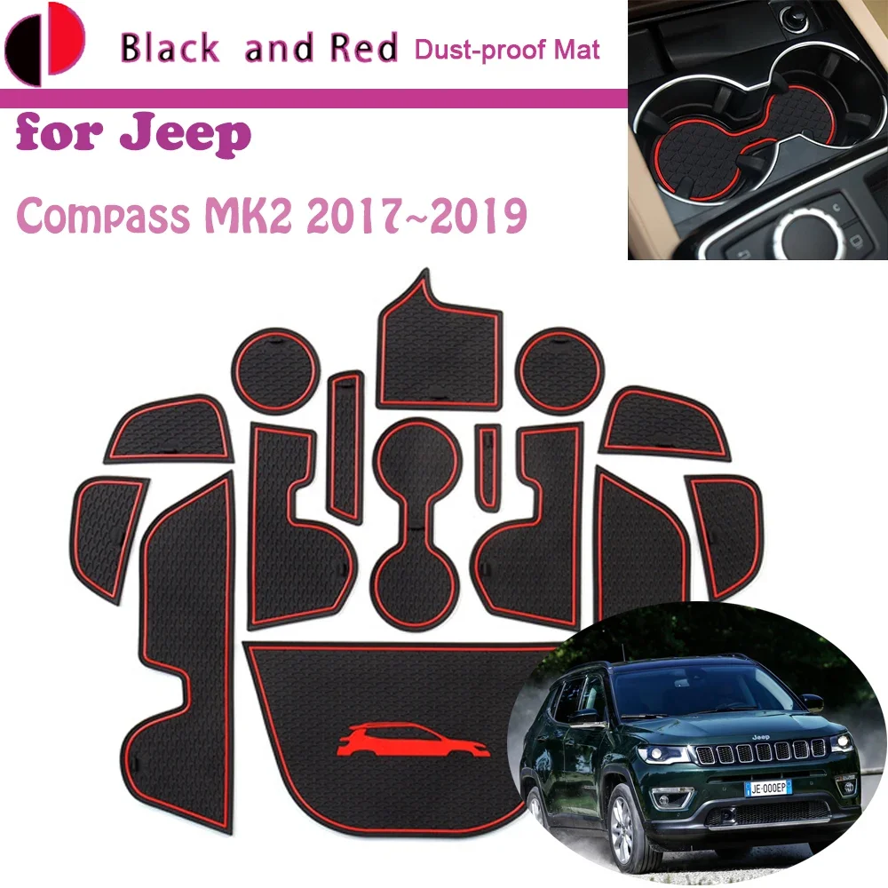 Rubber Door Groove Mat for Jeep Compass MK2 2017 2018 2019 Cushion Gate Storage Slot Coaster Dust-proof Interior Sticke Pad Auto