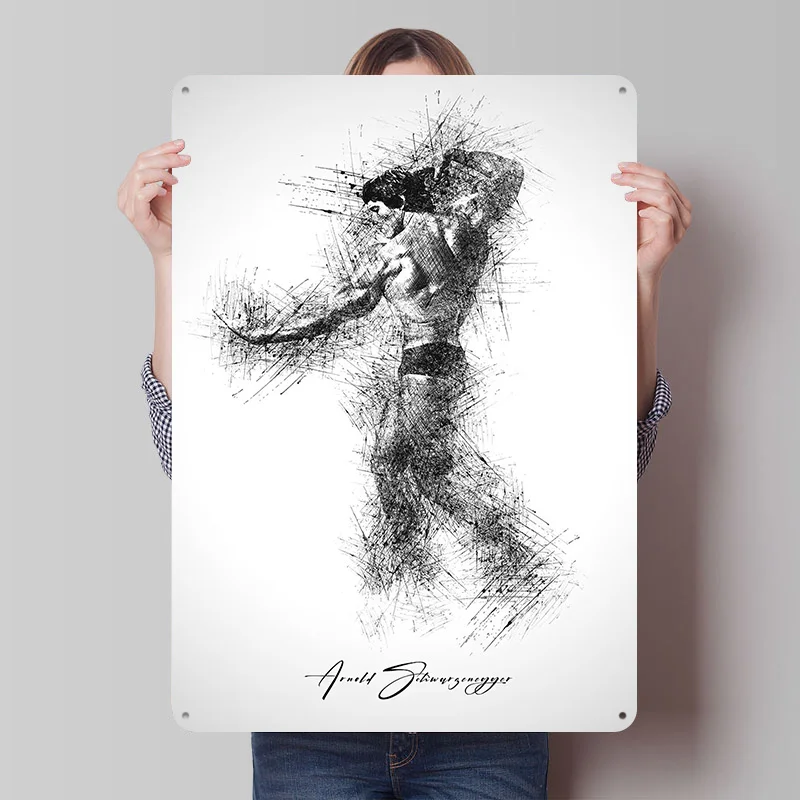 Arnold Schwarzenegger Sketch Art Printed Poster Customized Wall Art Retro Vintage Metal Tin Signs for Home Office Decor House
