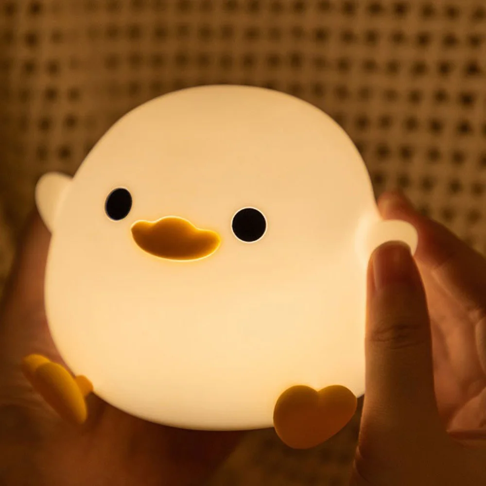 Cute LED Night Light Touch Sensor Cartoon Kid\'s Nightlights USB Rechargeable Duck Silicone Lamp for Bedroom Decor Birthday Gift