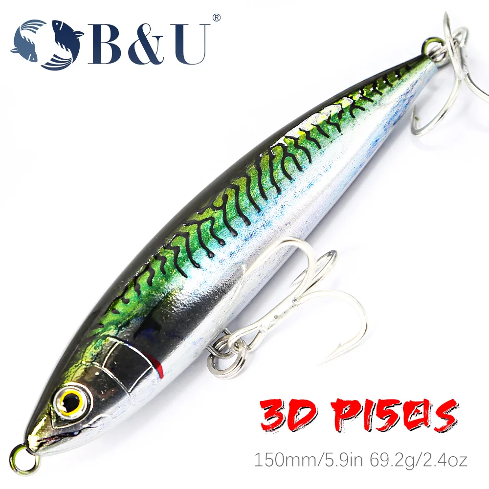 

B&U 3D Printing 150mm 69.2g GT Fishing Saltwater Sea Sinking Fishing Lure Stickbait Pencil Lure Top Water Stick Artificial Bait